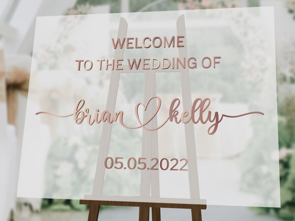 Custom Acrylic Wedding Welcome 3D Sign, Personalised Rose/ Gold Mirror Names, Ceremony/ Event/ Engagement/ Bridal Shower/ Birthday Signage on Easel