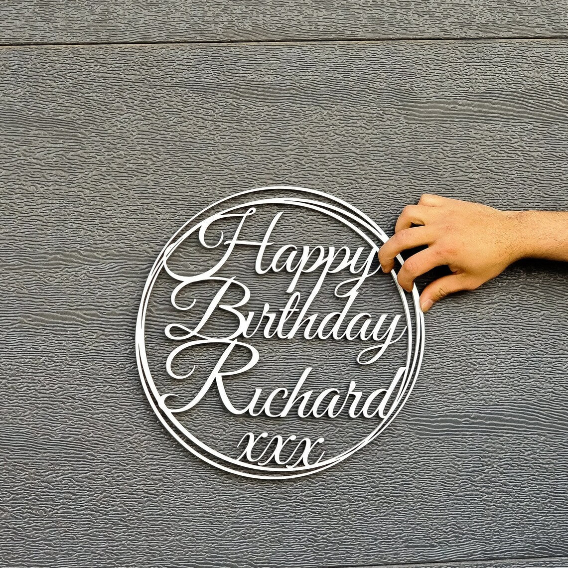 Happy Birthday Sribble Circle Custom Name Hoop Sign, Christening/ Baptism Shower/ Bespoke Signage, Personalised Custom Laser Cut Event Wooden Newborn Baby Name Signs, Photo Prop/ Party Decor Australia