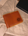 Personalised Hand Stitched Genuine Real Leather Cowhide Bifold Wallet, Monogram Custom Engraved Gift for Him/ Father/Groomsmen/ Dad/ Husband Anniversary