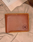 Personalised Hand Stitched Genuine Real Leather Cowhide Bifold Wallet, Monogram Custom Engraved Gift for Him/ Father/Groomsmen/ Dad/ Husband Anniversary