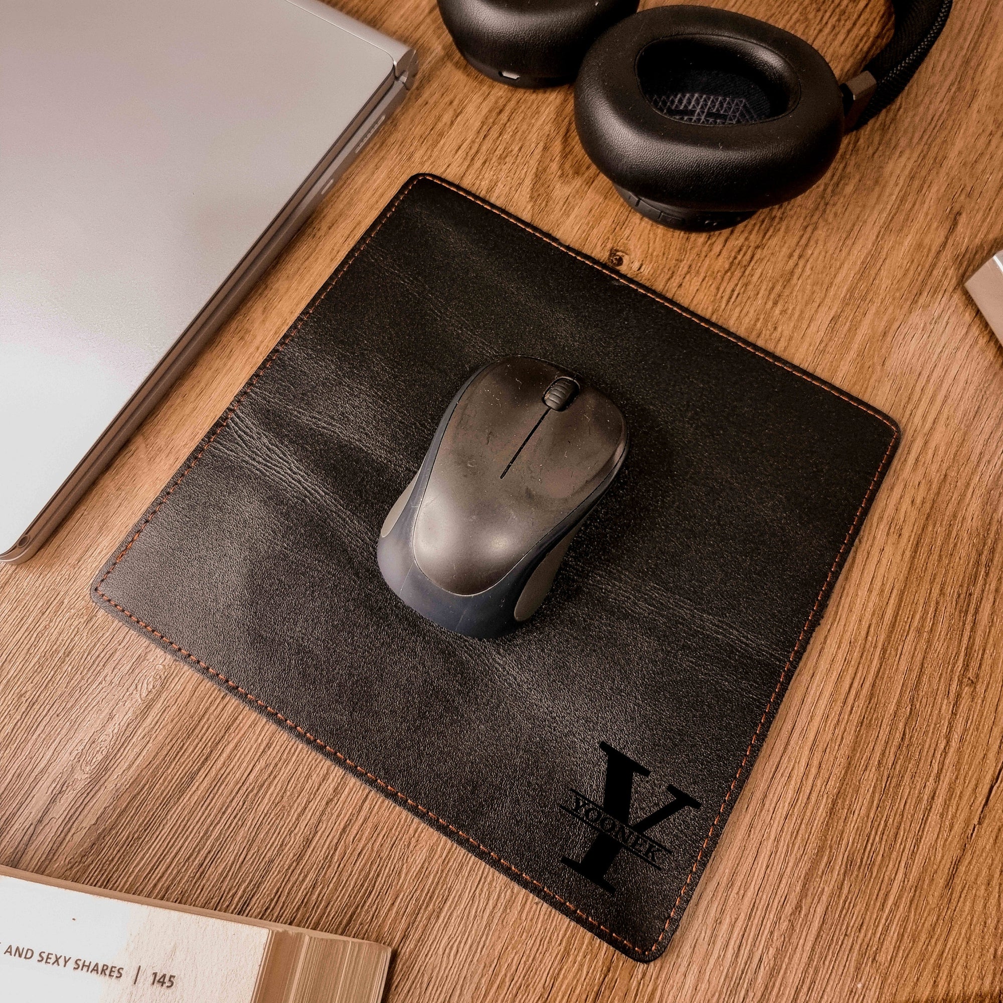 Personalised Genuine Leather Mouse Pad/ Mat, Monogram Custom Engraved Real Leather Office Desk Accessories / Gift for Him/ Father/ Groomsmen