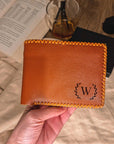 Personalised Hand Stitched Genuine Real Leather Cowhide Bifold Wallet, Monogram Custom Engraved Gift for Him/ Father/Groomsmen/ Dad/ Husband Anniversary