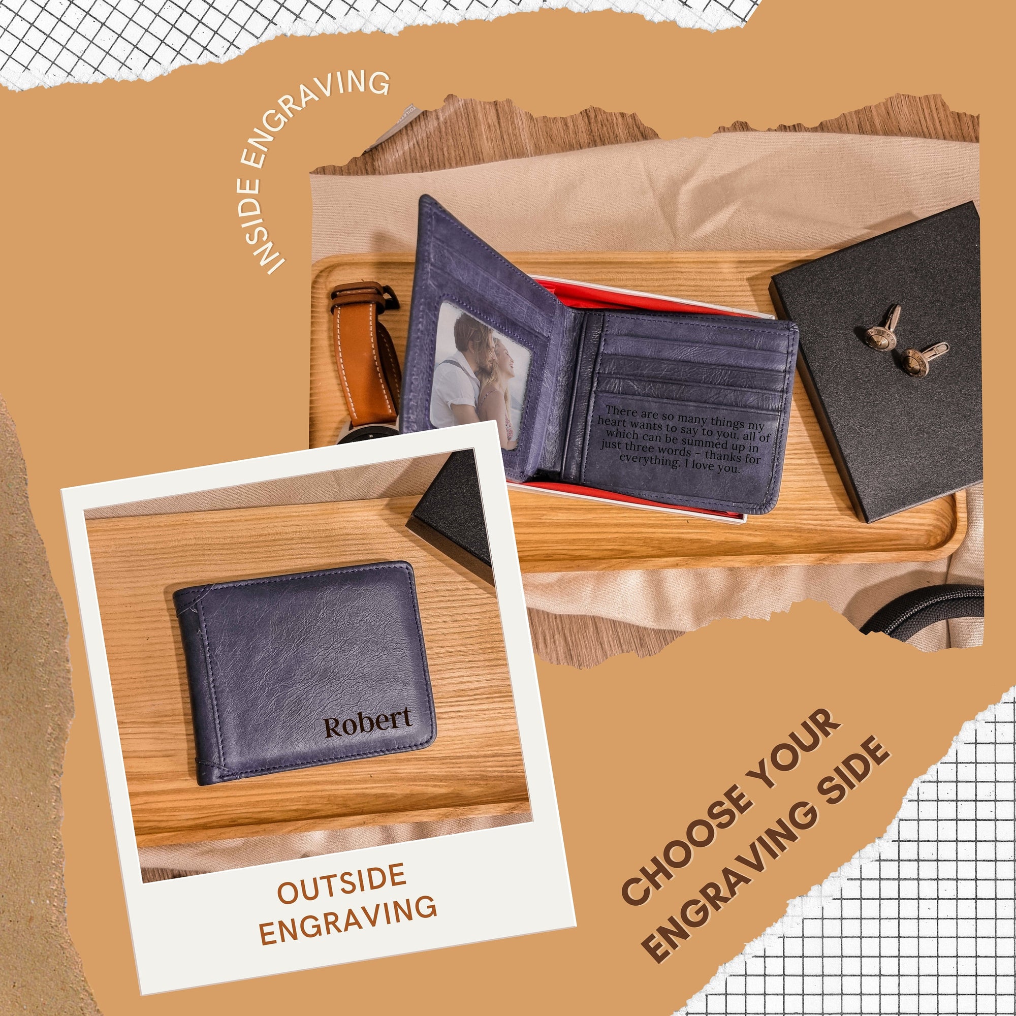 Personalised Genuine Real Leather Cowhide Bifold Wallet, Monogram Custom Engraved Gift for Him/ Father/ Groomsmen/Dad/ Husband Anniversary