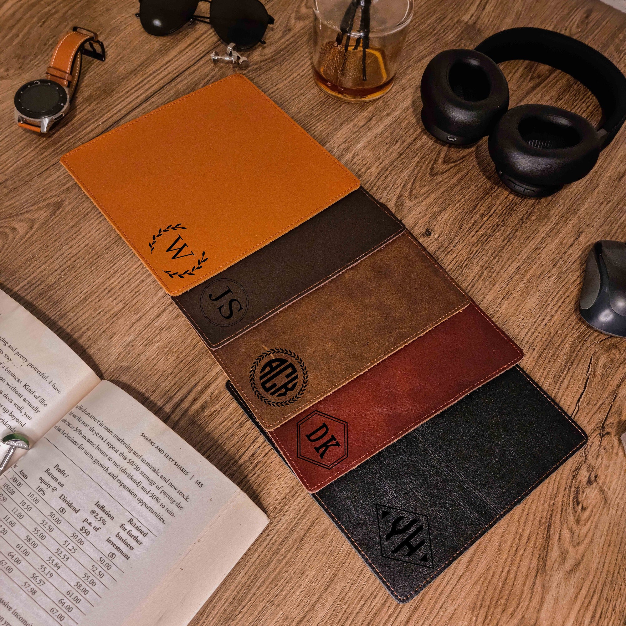 Personalised Genuine Leather Mouse Pad/ Mat, Monogram Custom Engraved Real Leather Office Desk Accessories / Gift for Him/ Father/ Groomsmen