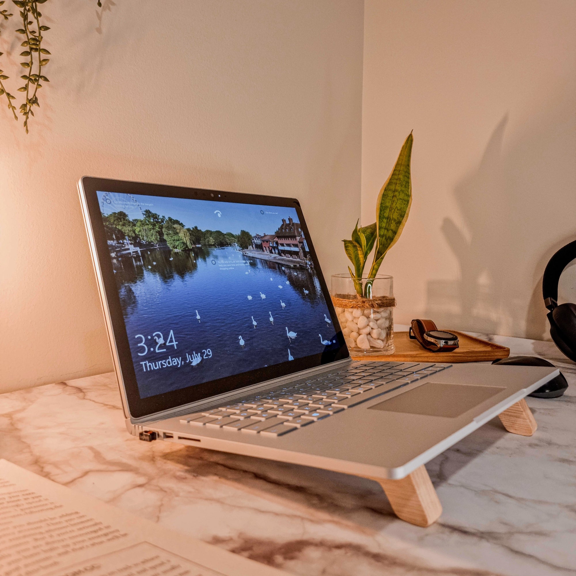 Personalised Portable Wooden Laptop Riser/ Notebook, Macbook Wood Stand Holder / Custom Engraved Office Desk Organiser/ Work From Home/ Gift 13 inch