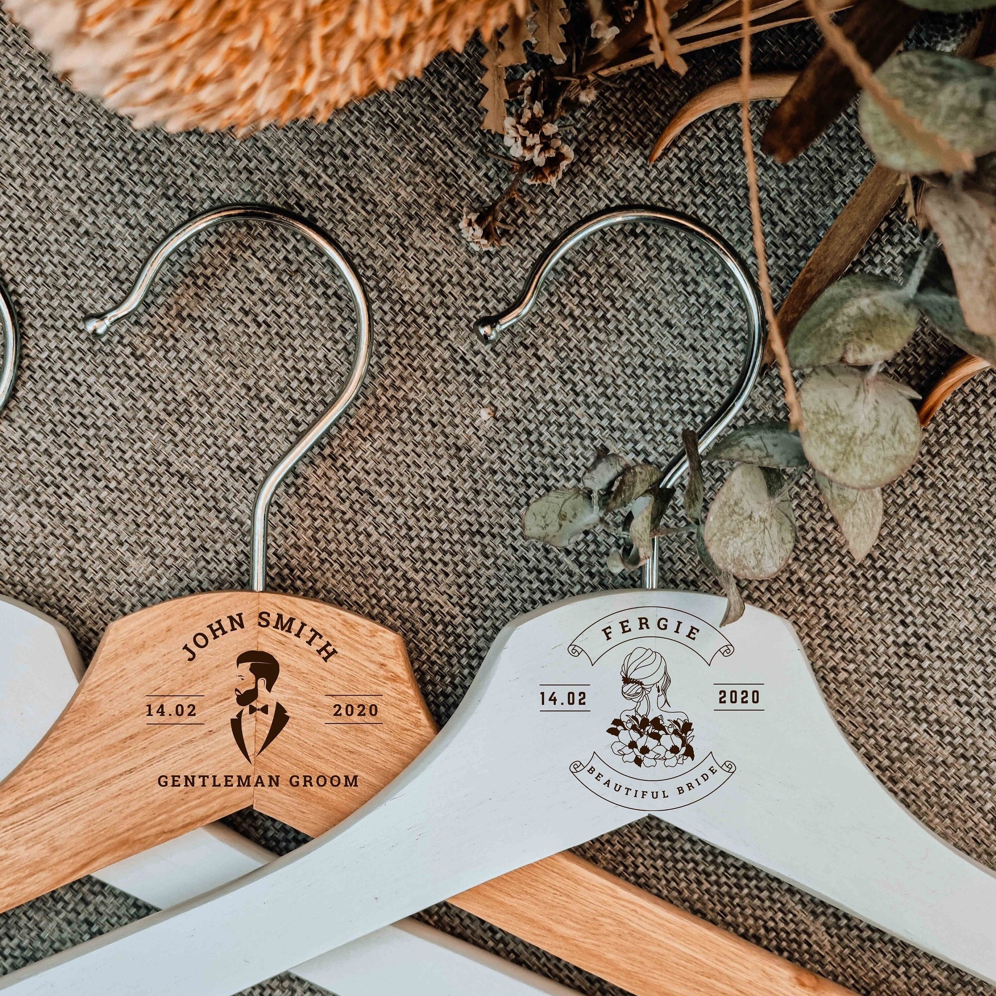 Personalised Wooden Engraved Wedding Dress/ Coat Hanger, Customised Logo Corporate Gift, Bridal/ Groomsman Favours