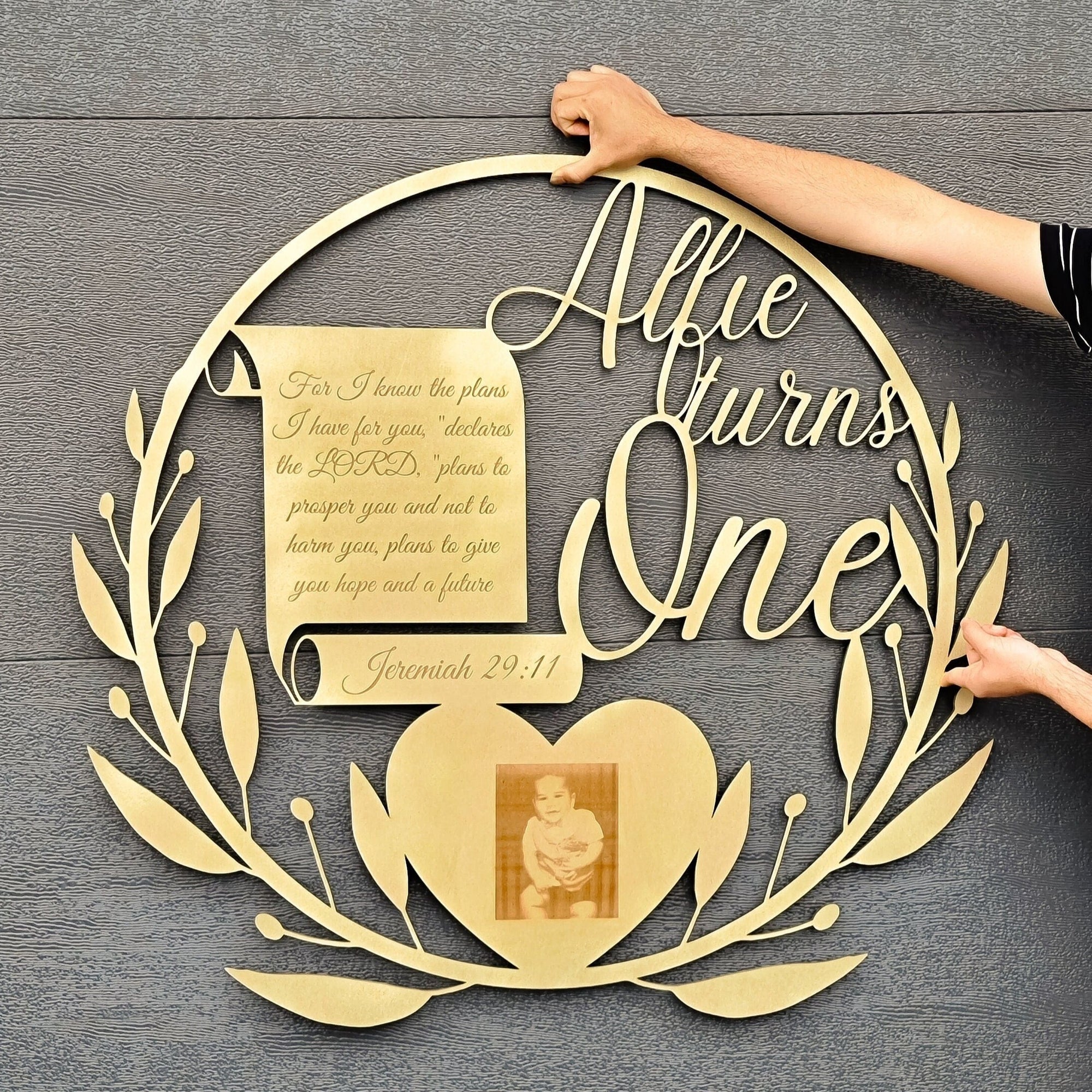 Personalised Wooden First Baby Birthday Shower/ Baptism Bible Wall Hanging Hoop, Wedding / Event Party Decor