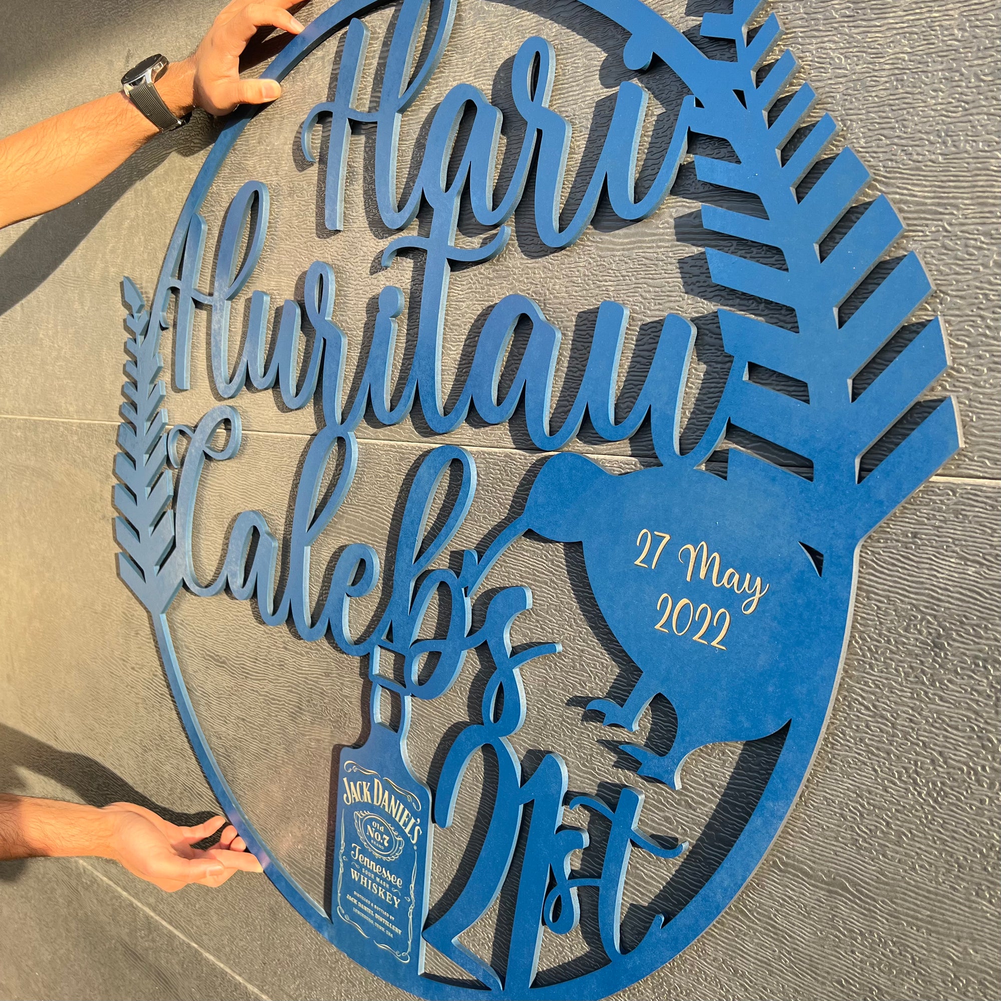 Happy Birthday Leaf & Whiskey Circle Custom Name Hoop Sign, Christening/ Baptism Shower/ Bespoke Signage, Personalised Custom Laser Cut Event Wooden Newborn Baby Name Signs, Photo Prop/ Party Decor Australia