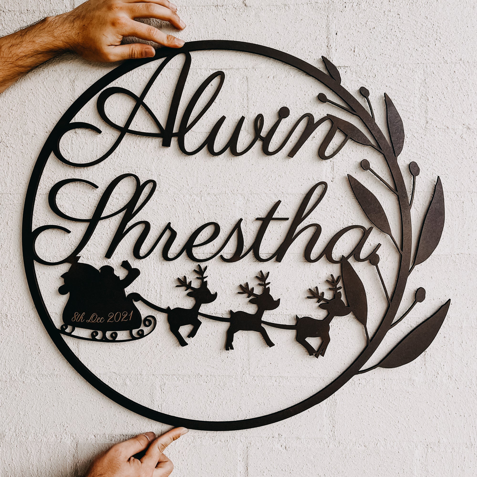 Christmas Santa Circle Custom Name Hoop Sign, Christening/ Baptism Shower/ Bespoke Signage, Personalised Custom Laser Cut Event Wooden Newborn Baby Name Signs, Photo Prop/ Party Decor Australia