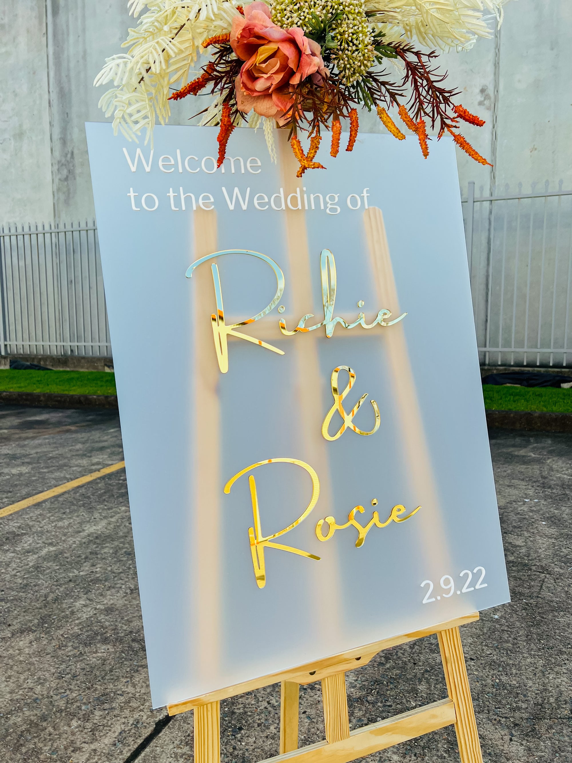 Custom Frosted/ Clear Acrylic Wedding Welcome 3D Sign, Personalised Rose/ Gold Mirror Names, Ceremony/ Event/ Engagement/ Bridal Shower/ Birthday Signage on Easel