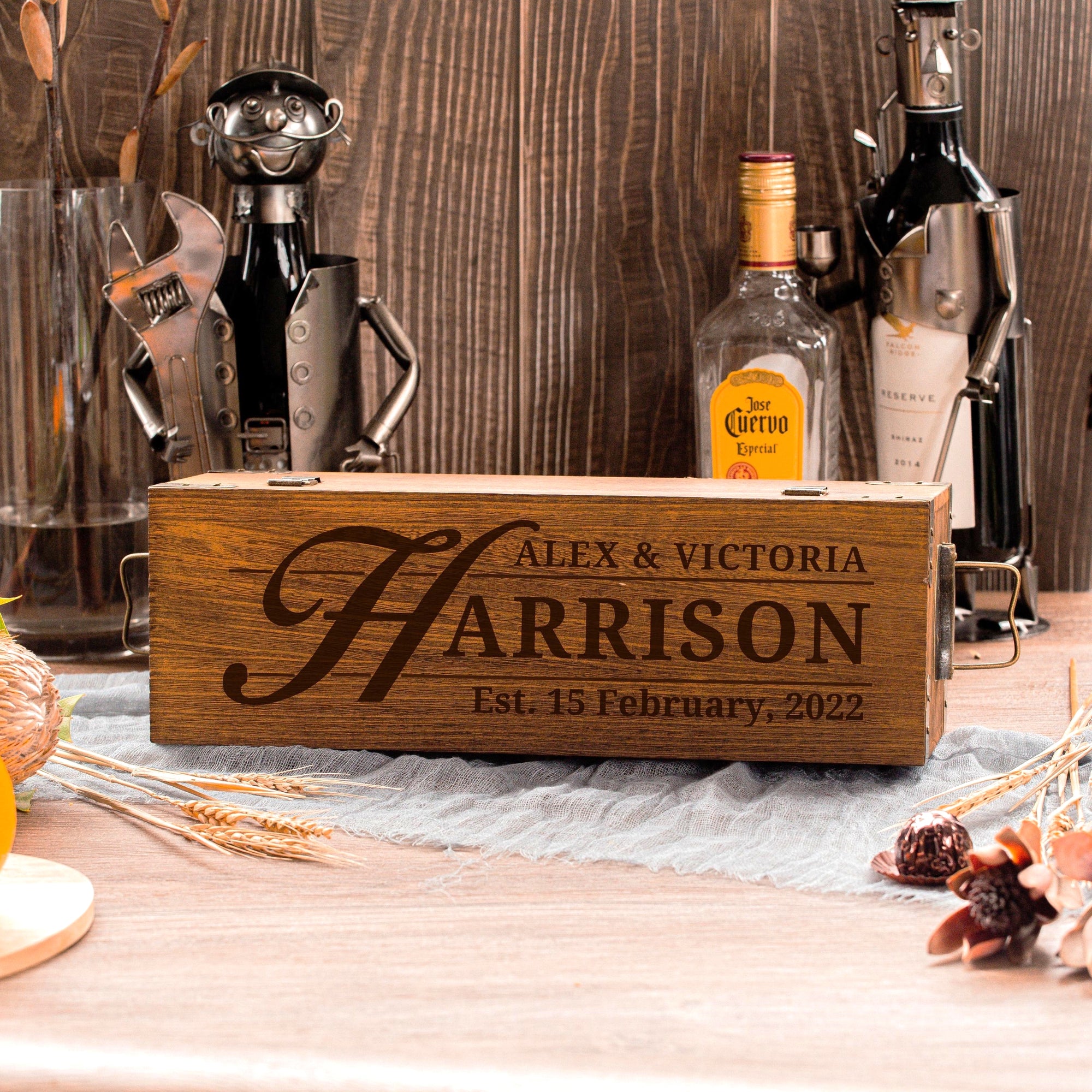 Engraved Wooden Vintage Wine Box