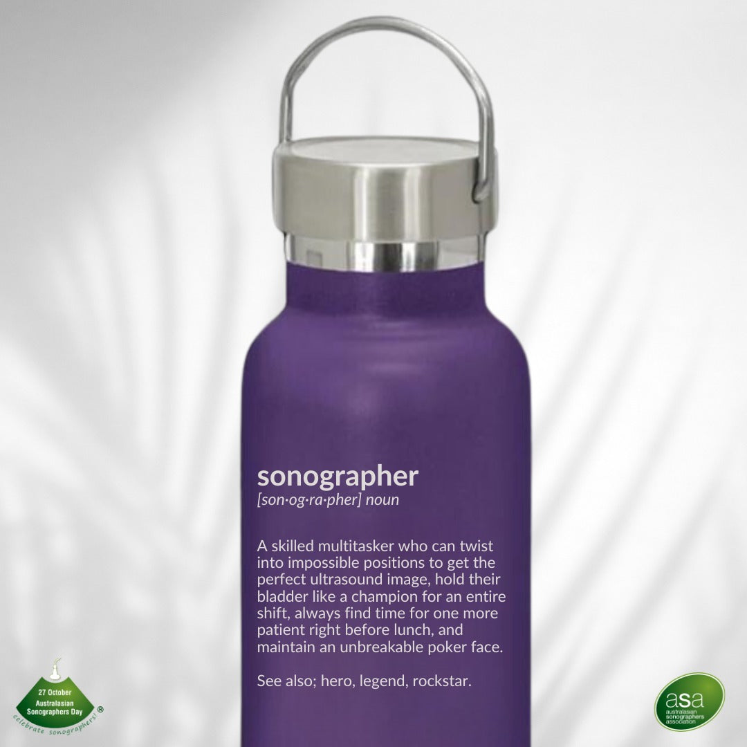  Australasian Sonographers Association - ASA special edition Yoonek Gifts water bottles, available in multiple colours.