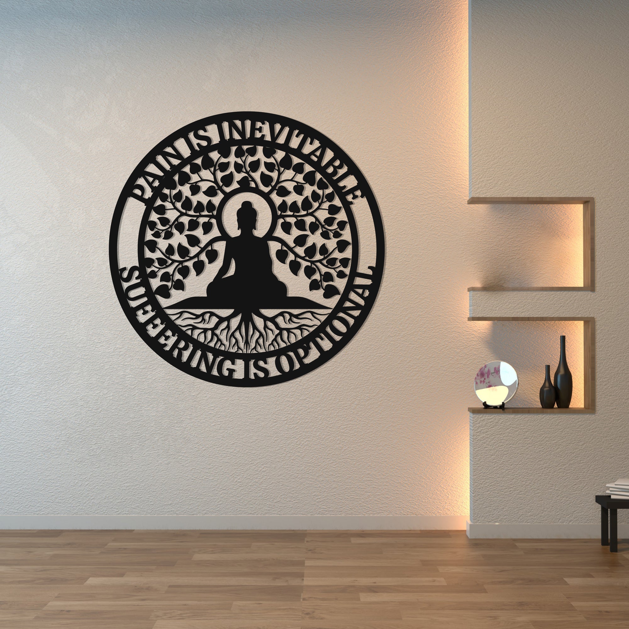 Personalised Buddha Quotes Wall Accent, Customised Name Tree of Life Buddhism Sign, Meditation Yoga Studio, Room Decor Hoop, Zen Art Gift