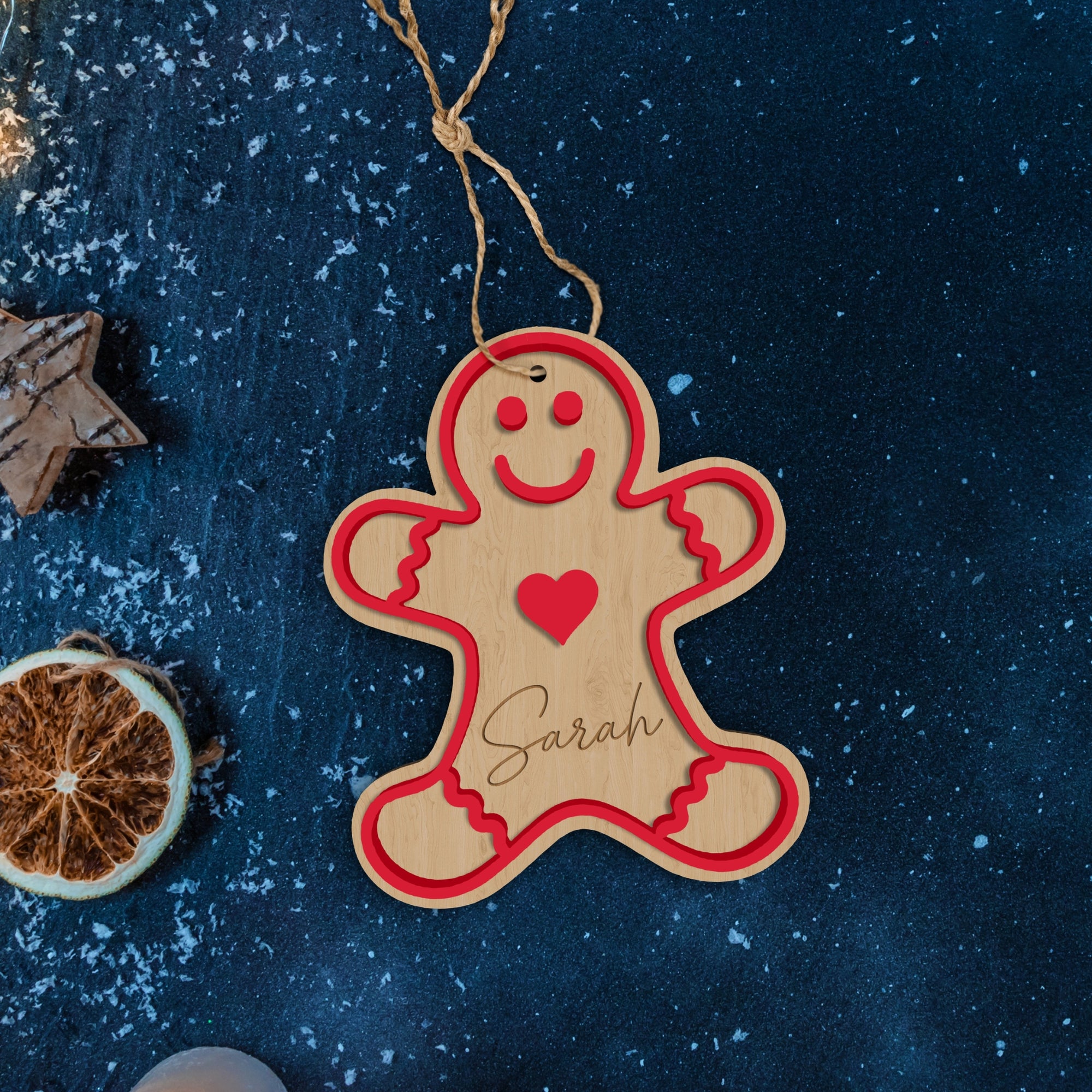 Personalised Double Layer Wooden Gingerbread Man Christmas Bauble, Custom Engraved Name Hanging Tree Ornament, Xmas Decor, Teacher Gift Tags