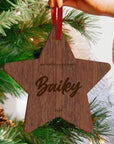 Personalised Mirror Acrylic/ Wood Tree Star Ornament, Engraved Custom Name Mr & Mrs First Christmas  Married New Home, Bauble Gift Tag Decor