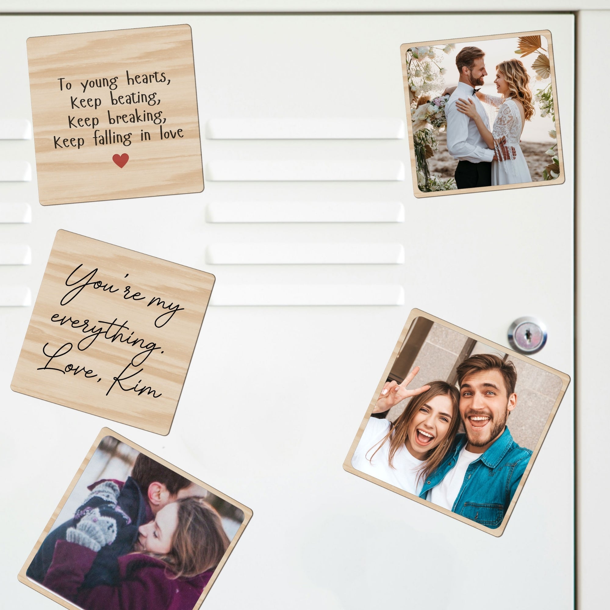 Custom UV Printed Wooden Set of 4 Photo Magnets, Personalised Picture Fridge Tiles, Anniversary, Birthday, Friend, Mom, Dad, Teacher Gift