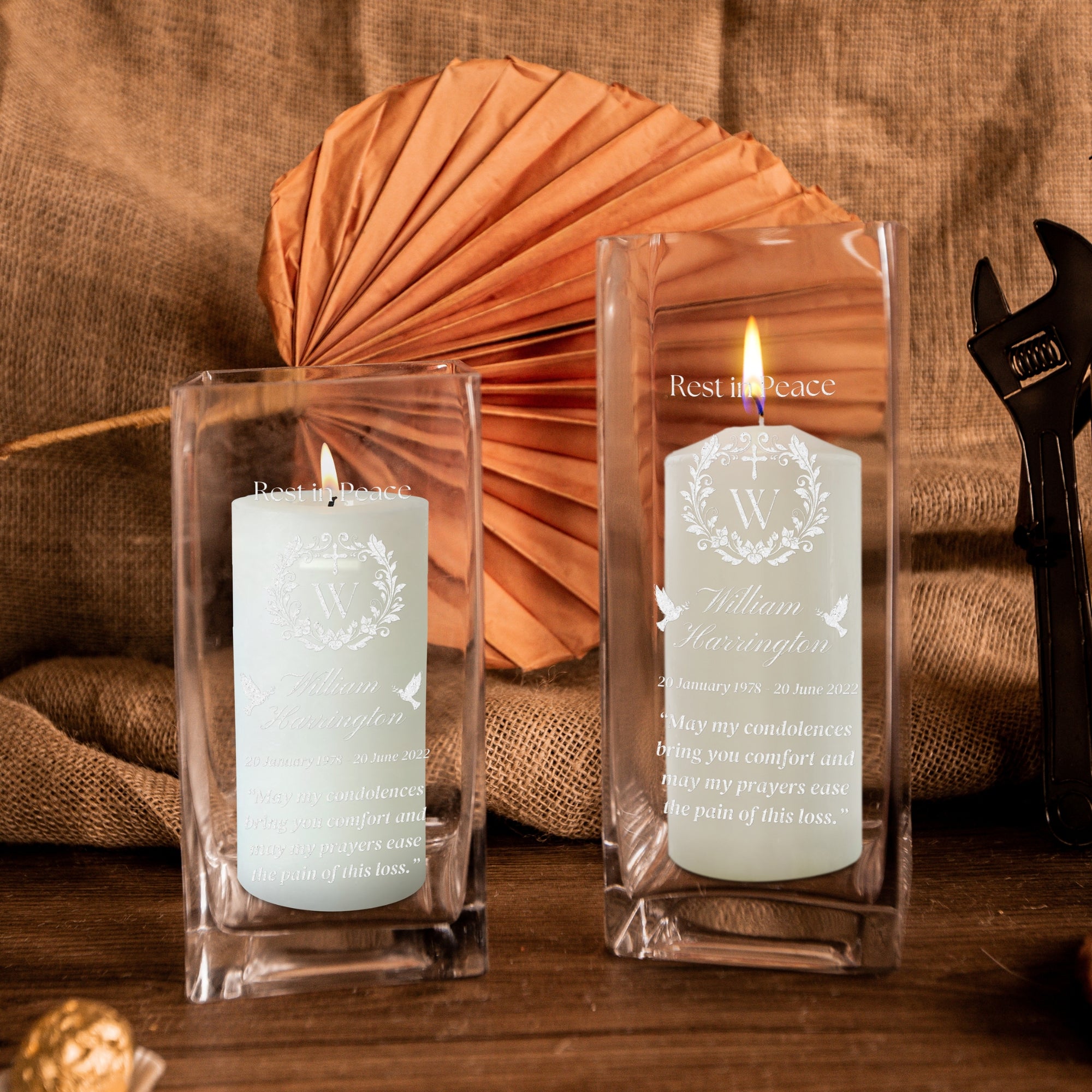 Personalised Memorial Square Glass Vase Candle Holder, Custom Engraved In Loving Memory Funeral Celebration of Life Prayer Loss Wedding Gift