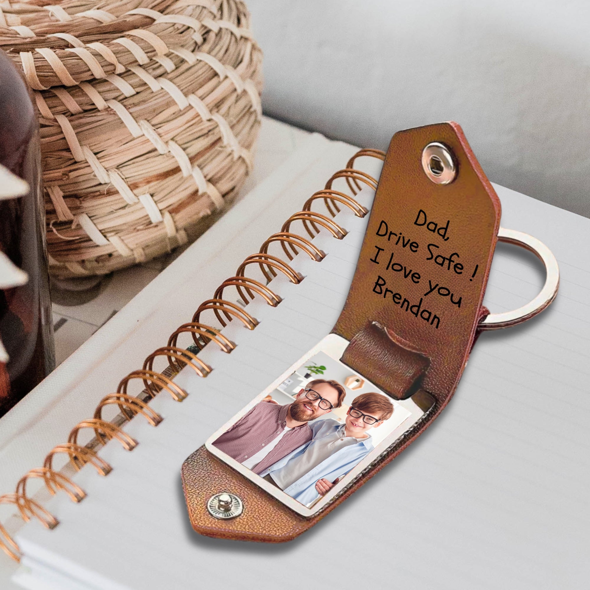 Personalised Photo &amp; Message Leather Keychain, Customised Key Tag, Drive Safe Keyrings, Groomsman, Mom Dad, Corporate Gift , Wedding Favours