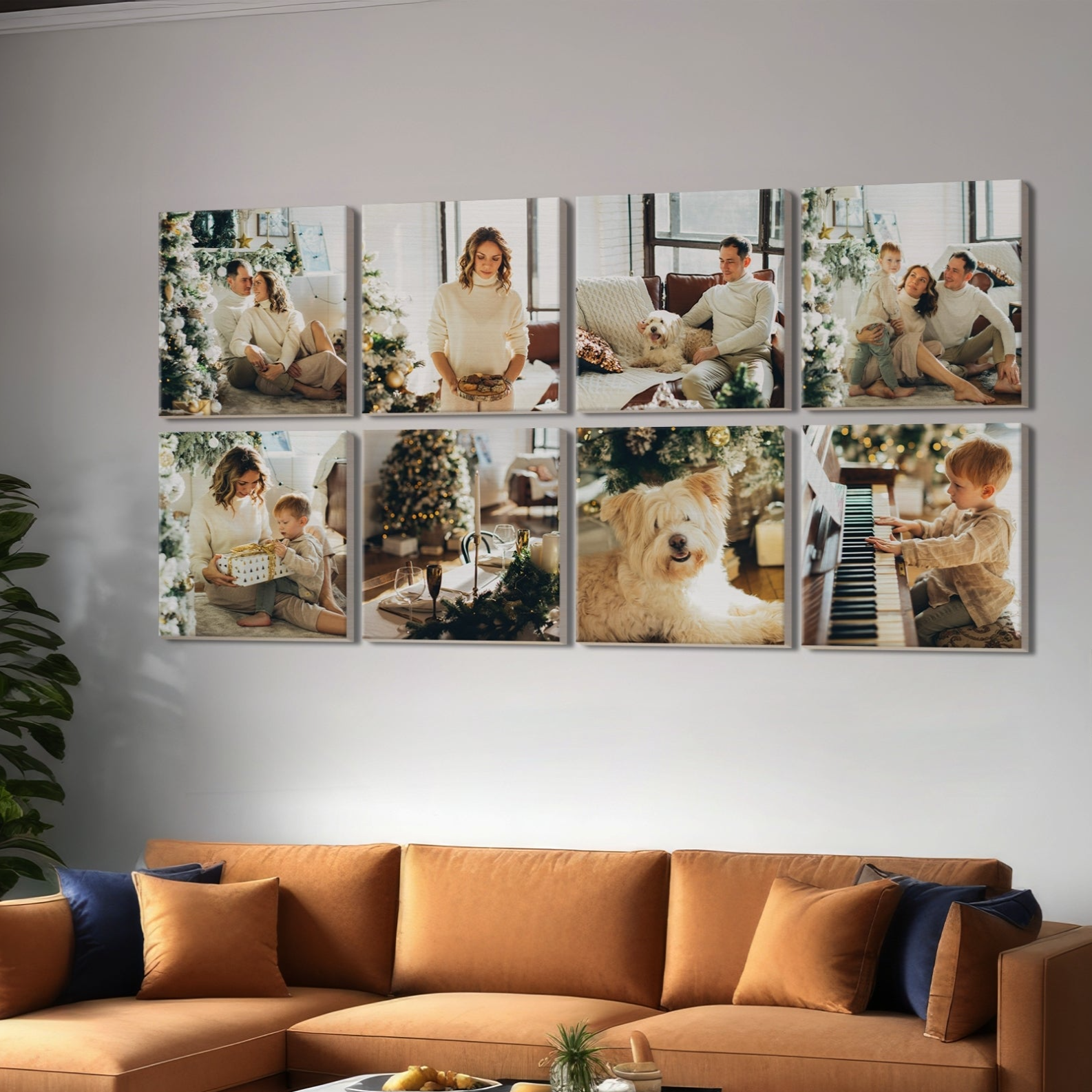 Personalised Set of 4 Wooden Photo Block Square, Custom UV Print Image Wall Hanging Display, Memory Frame Tile Gallery, Housewarming Gift