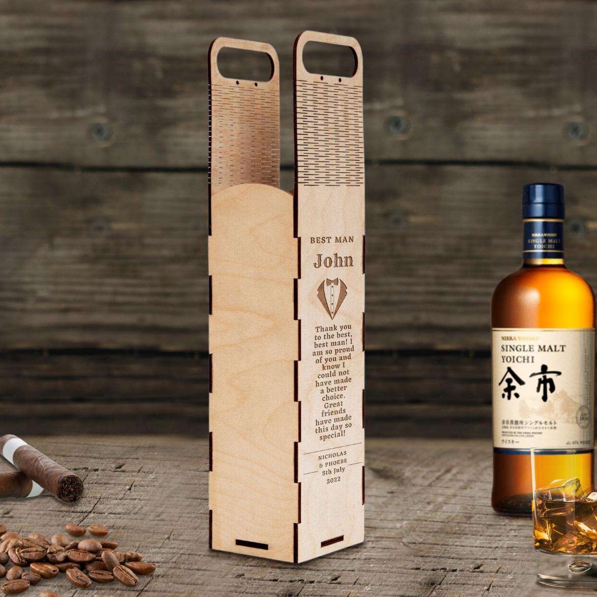 Custom Made Laser Cut & Engraved Wooden Wine Box, Personalised Plywood/ MDF Name/ Logo Wedding, Birthday, Corporate Carry Wine Bottle Gift Boxes