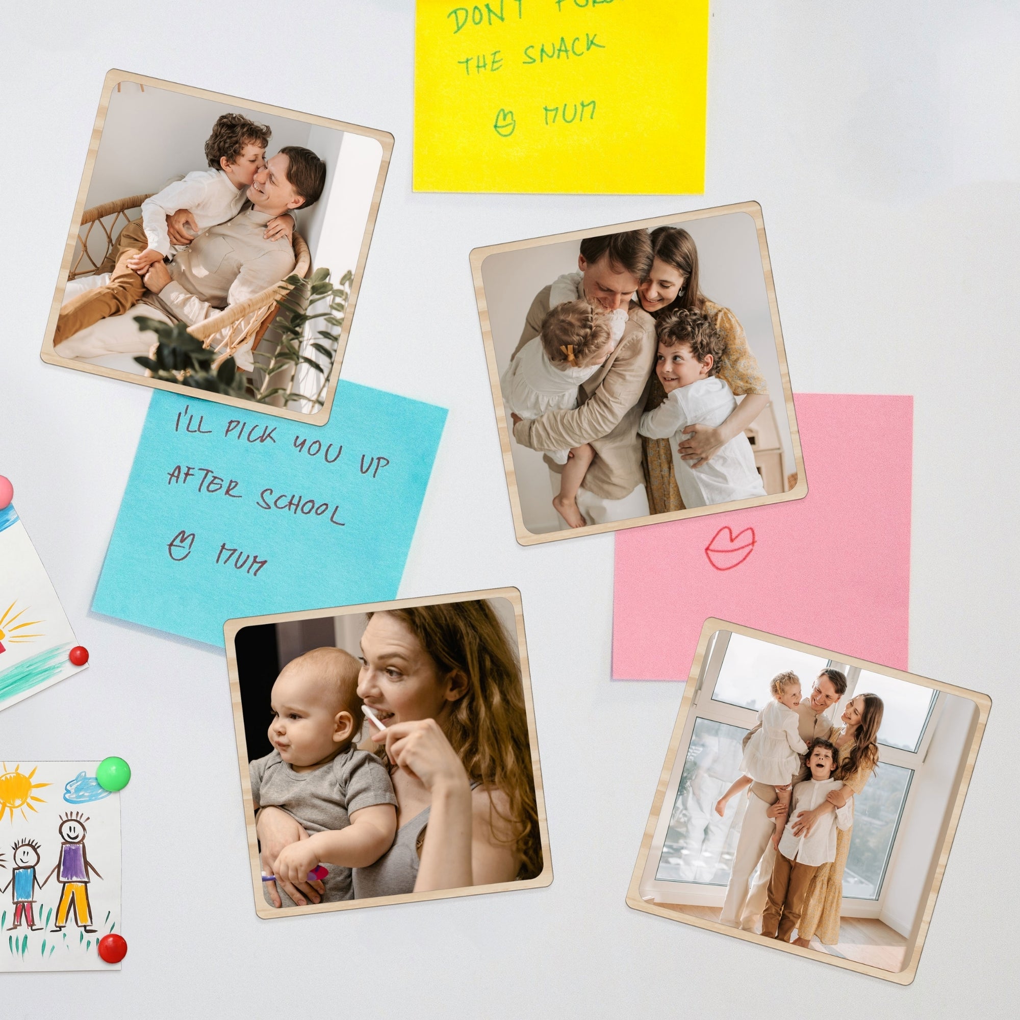 Custom UV Printed Wooden Set of 4 Photo Magnets, Personalised Picture Fridge Tiles, Anniversary, Birthday, Friend, Mom, Dad, Teacher Gift
