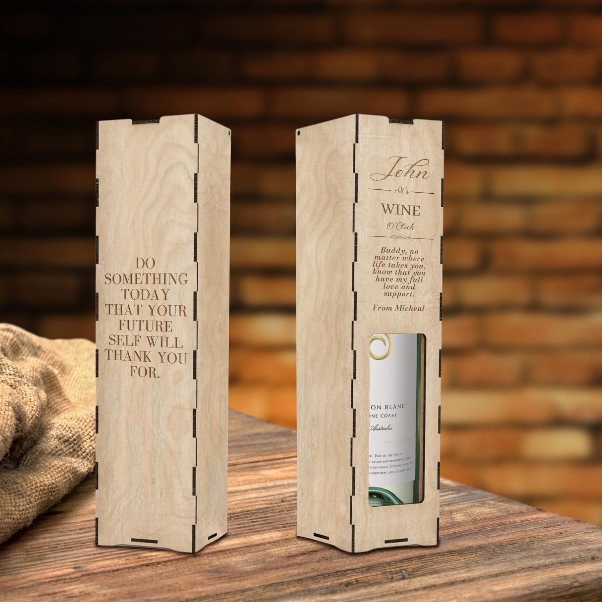 Custom Made Laser Cut &amp; Engraved Wooden Wine Box, Personalised Plywood/ MDF Name/ Logo Wedding, Birthday, Corporate Wine Bottle Display Gift Boxes