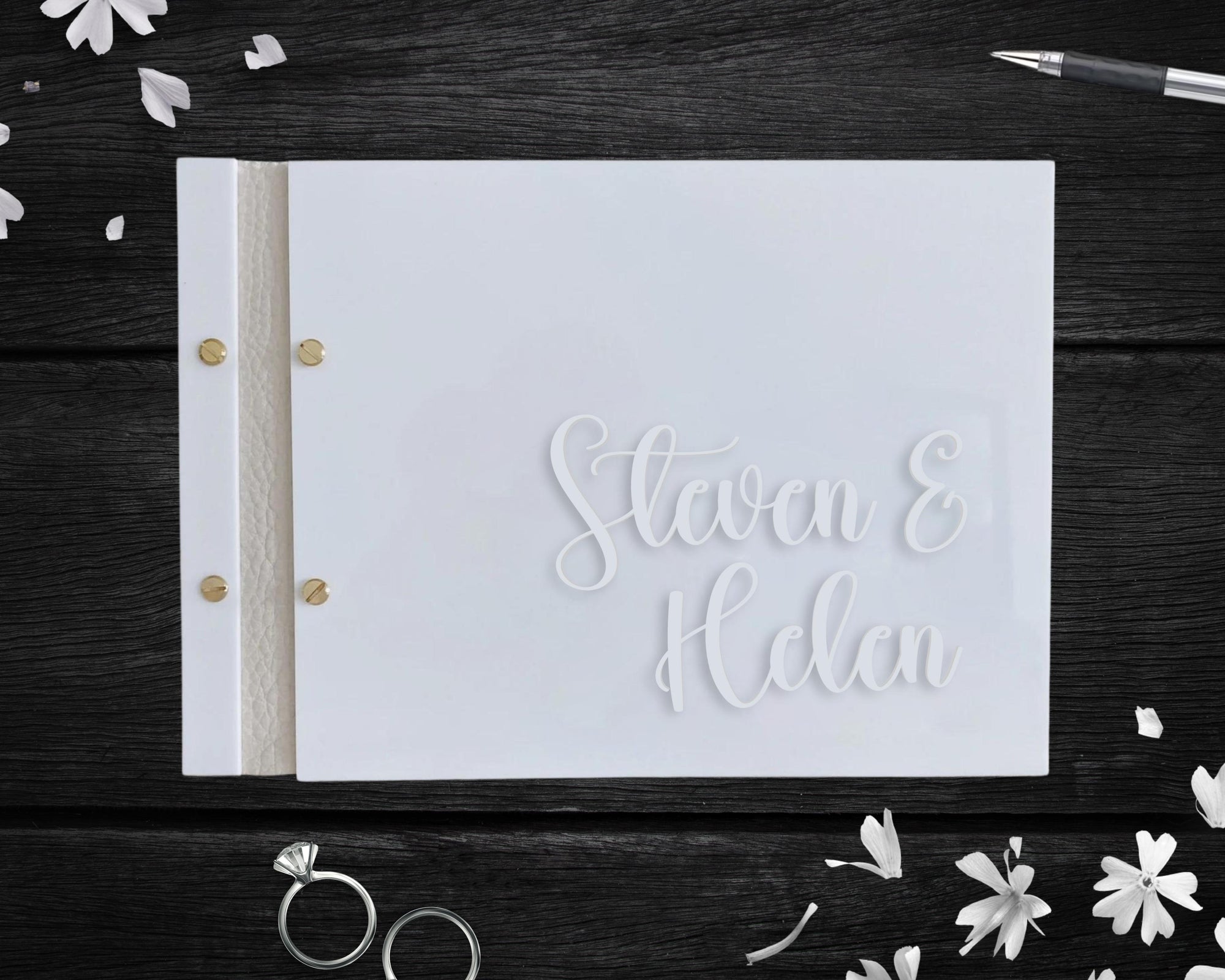 Custom Made 3D Raised Acrylic &amp; Vegan Leather Wedding Guest Book, Personalised Logo Alternative/ Traditional Guestbook Keepsake, Party Decor