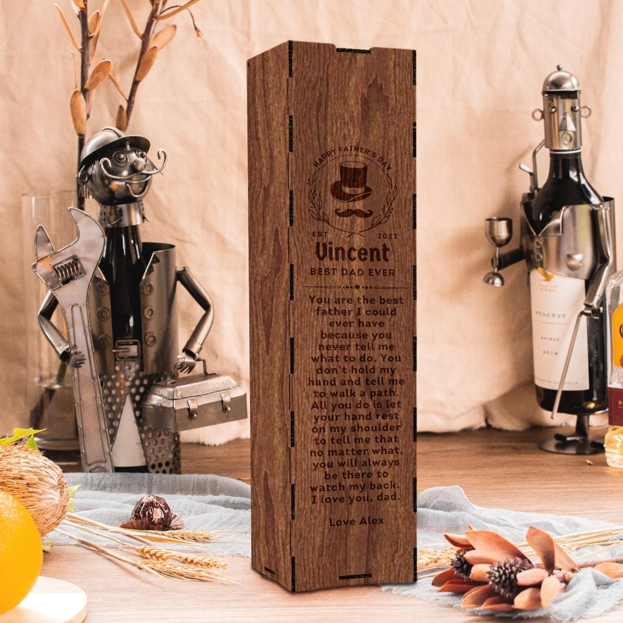 Custom Made Laser Cut &amp; Engraved Wooden Wine Box, Personalised Plywood/ MDF Name/ Logo Wedding, Birthday, Corporate Wine Bottle Gift Boxes