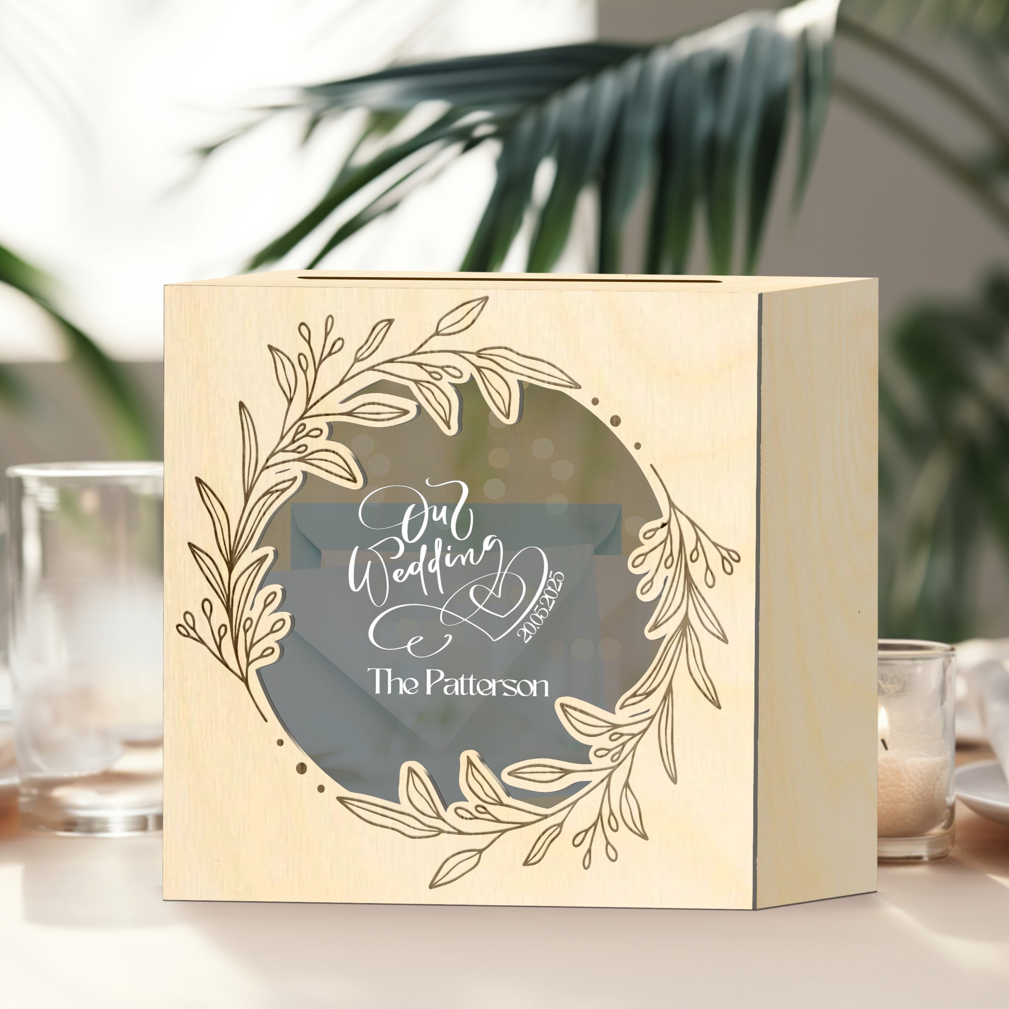 Personalised Wooden Acrylic Square Wishing Well Keepsake Box &amp; Sign