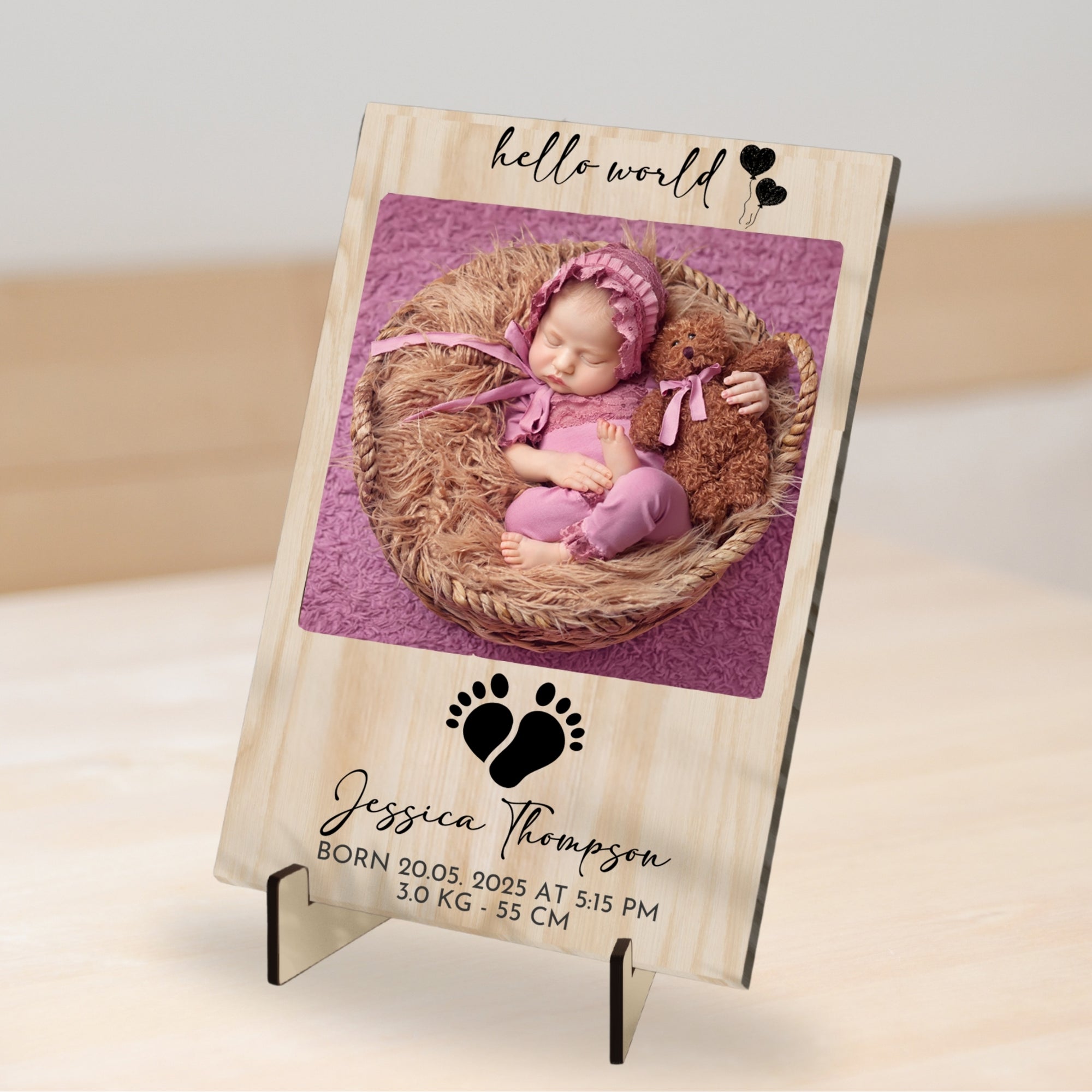 Custom UV Print Wooden Photo Plaque, Personalised Acrylic Picture Display Frame Stand, First Birthday, New Born Baby Baptism Christian Gift
