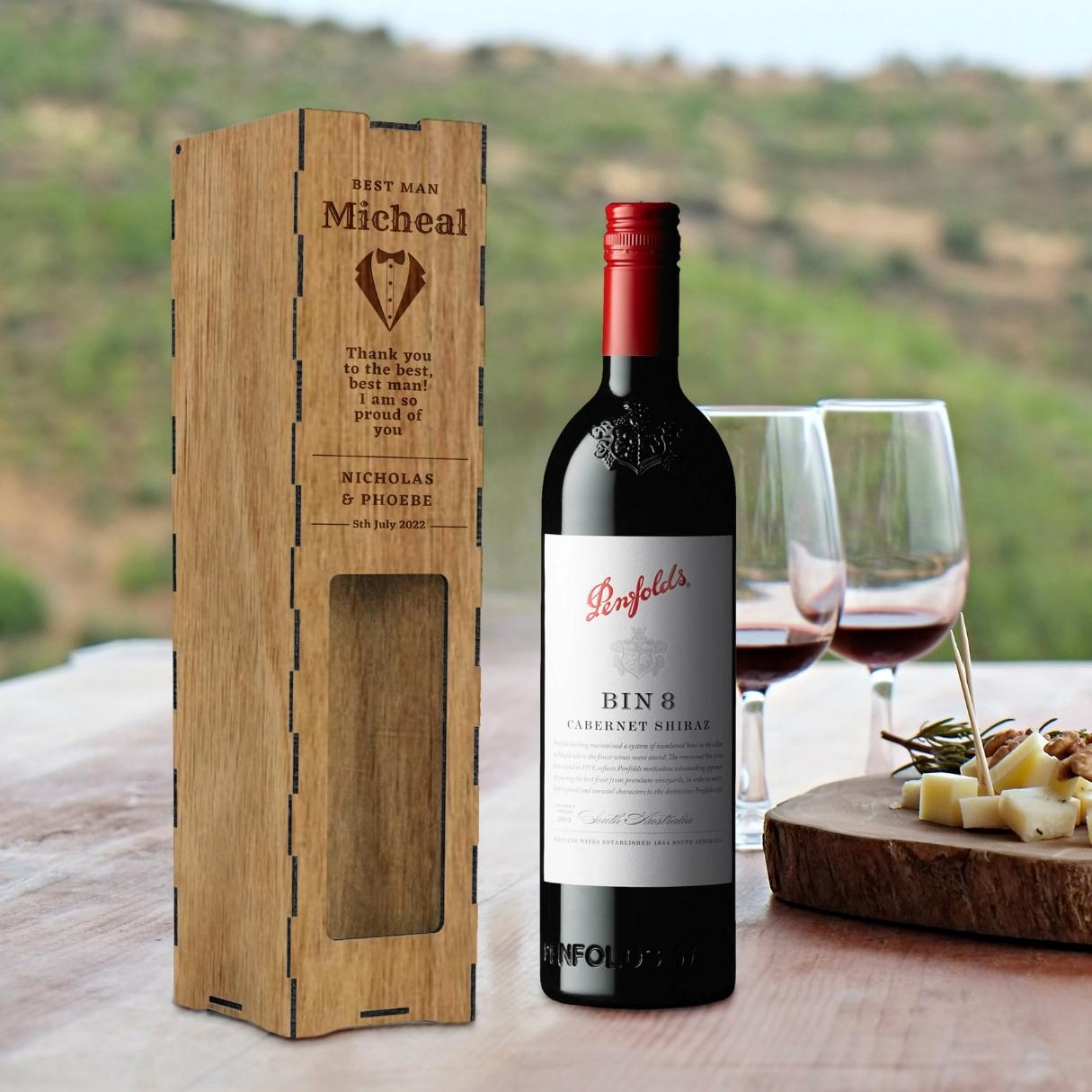 Custom Made Laser Cut & Engraved Wooden Wine Box, Personalised Plywood/ MDF Name/ Logo Wedding, Birthday, Corporate Wine Bottle Display Gift Boxes