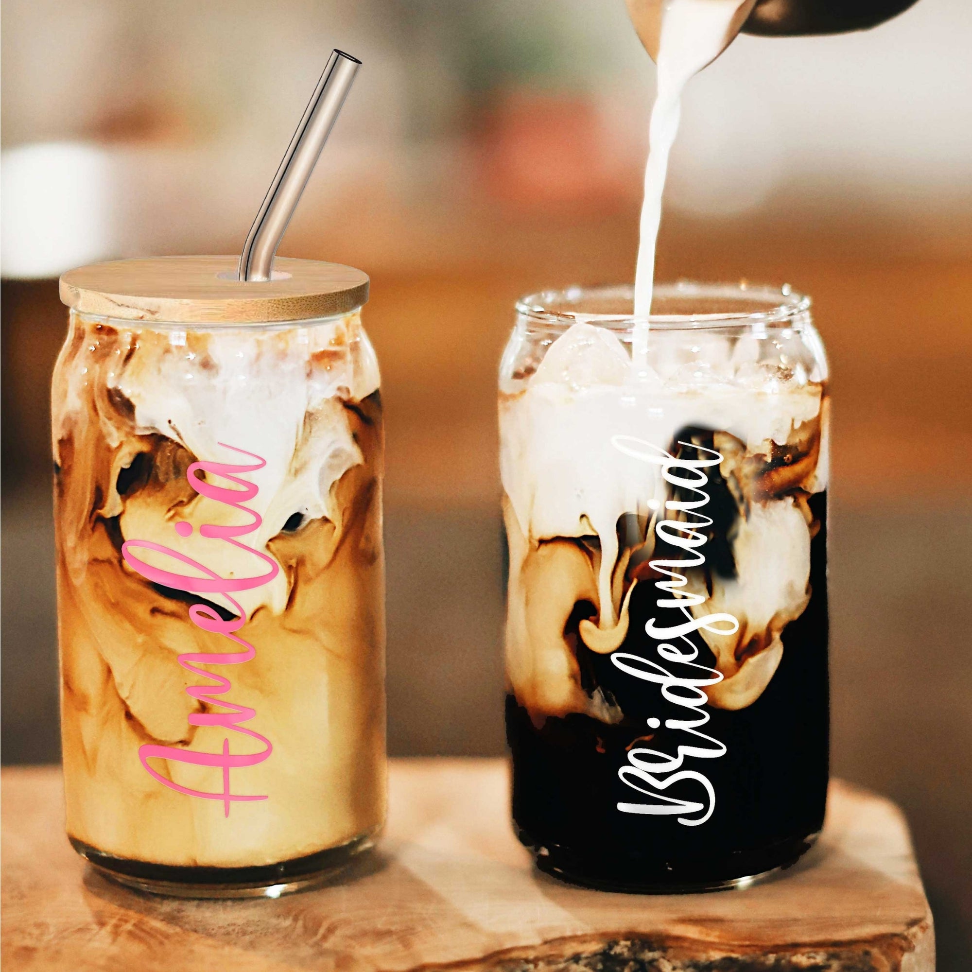 Personalised Name, Birth Month Flower Can Glass &amp; Lid, Straw Set, Custom UV Print Tumbler, Coffee Cup, Wedding Favours, Bridesmaid, Mom Gift