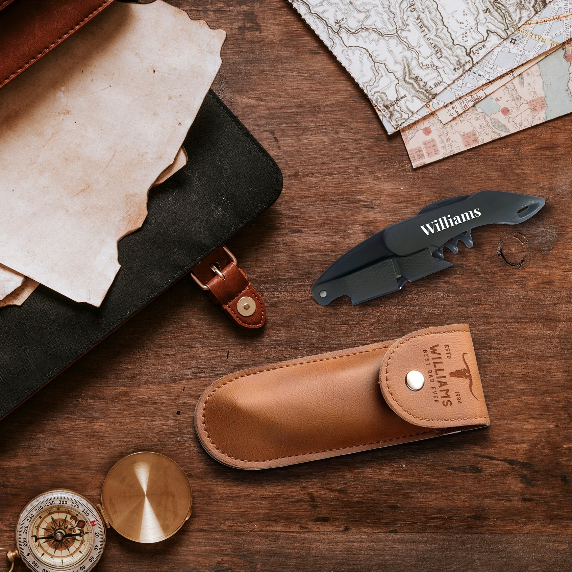 Personalised Matte Black Wine Corkscrew, Bottle Opener, Custom UV Printed Logo Knife/Foil Cutter, Corporate, Groomsmen, Dad,  Christmas Gift