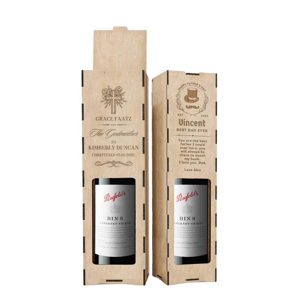 Custom Made Laser Cut &amp; Engraved Wooden Wine Box, Personalised Plywood/ MDF Name/ Logo Wedding, Birthday, Corporate Wine Bottle Display Gift Boxes