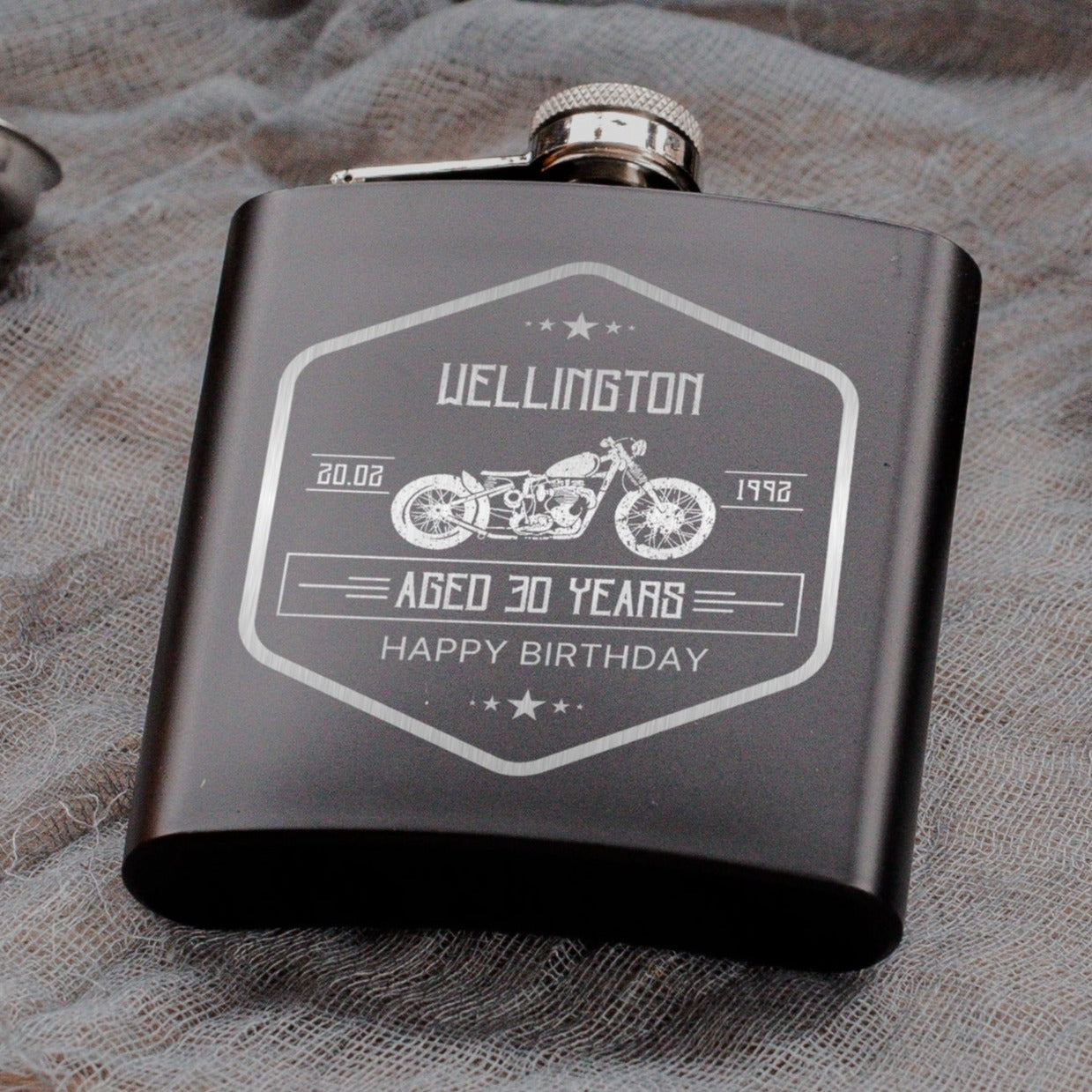 Personalised Whiskey Glass, Slate Coaster, Black Matte Hip Flask, Corkscrew Set in Custom Engraved Wooden Box, Father Groomsman Wedding Gift