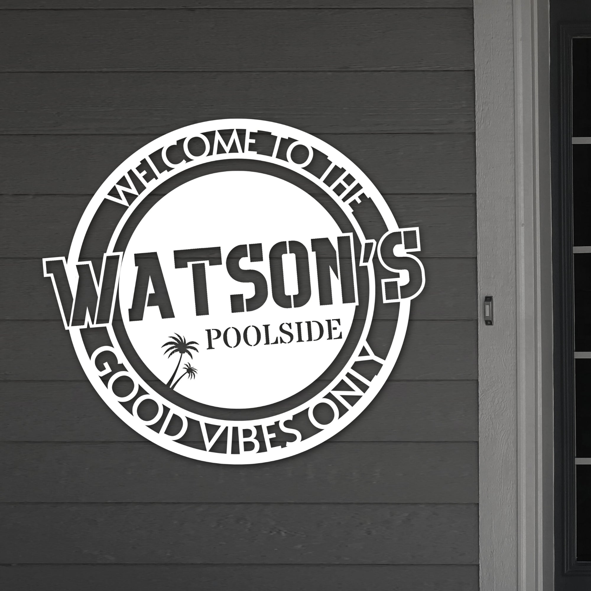 Custom Tropical Palm Oasis Retreat Poolside Hoop Sign, Personalised Name Acrylic Pool Bar Backyard/ Patio/ Deck Wall Art, Housewarming Gift