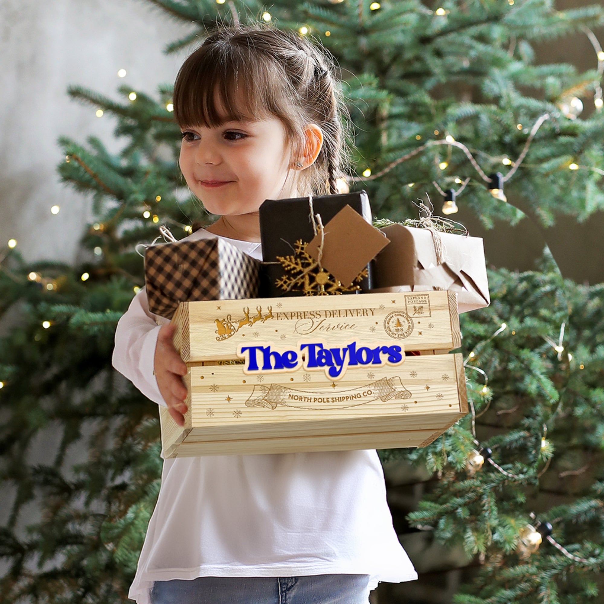 Personalised 3D Double Layers Name Sign Christmas Eve Wood Crate, Customised Santa Kid Box, First Xmas Decor/ Family, Corporate Gift Storage