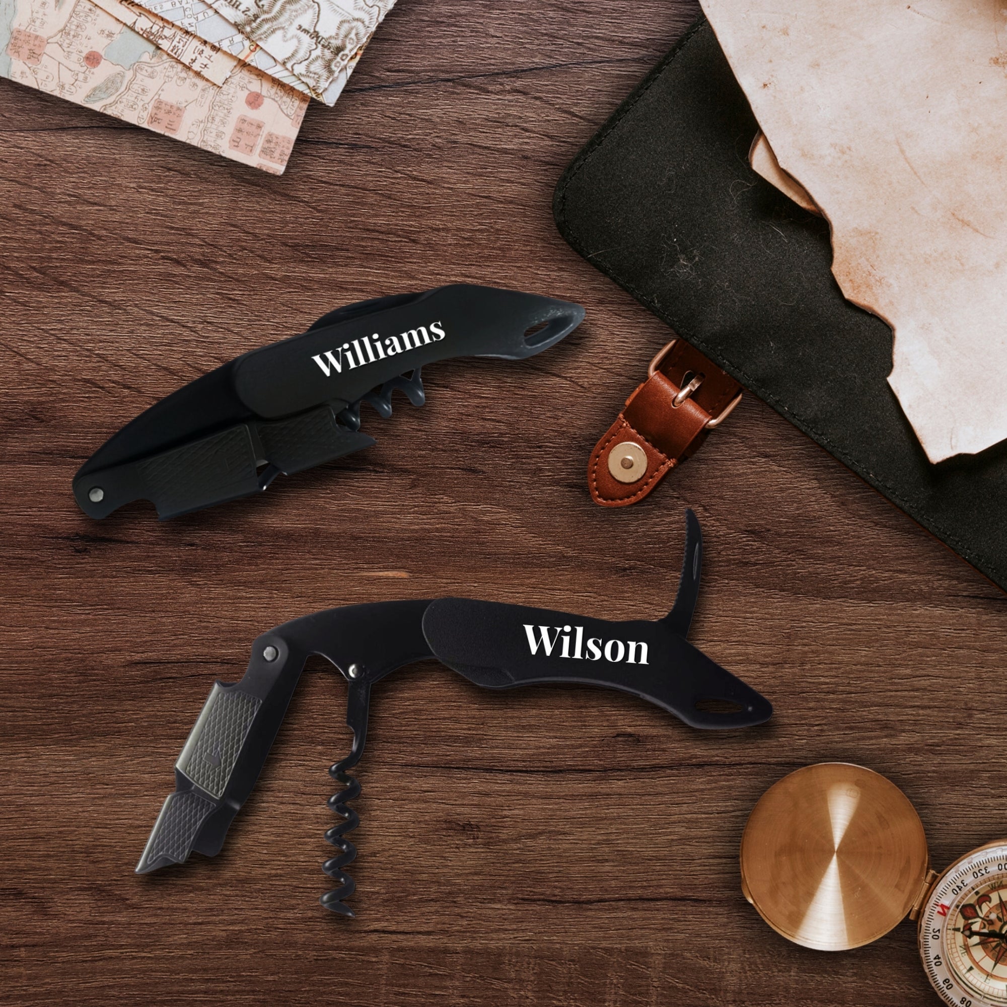 Personalised Matte Black Wine Corkscrew, Bottle Opener, Custom UV Printed Logo Knife/Foil Cutter, Corporate, Groomsmen, Christmas, Dad Gift