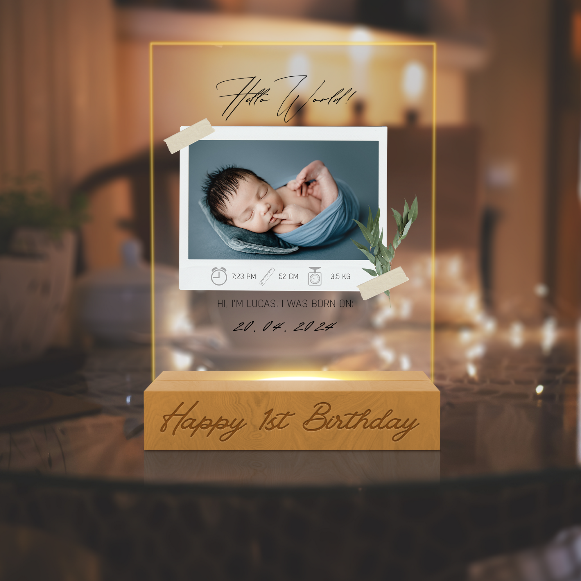 Custom 3D New Born Baby Photo & Name LED Sign, Personalised Print Acrylic Hello World Night Light Table Lamp Nursery Decor 1st Birthday Gift