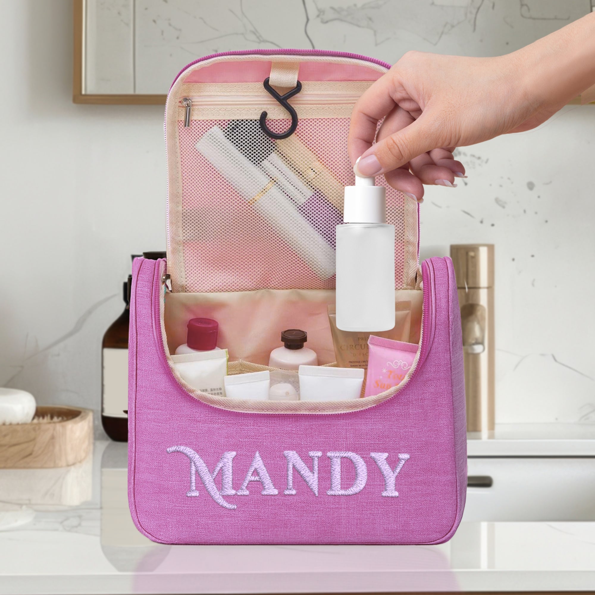 Personalised Embroidered Unisex Hanging Toiletry Bag