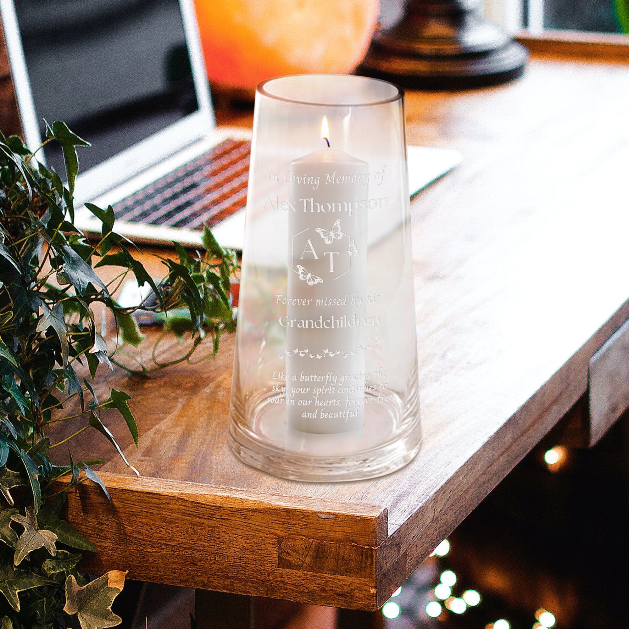 Personalised Memorial Tapered Glass Vase Candle Holder Custom Engraved In Loving Memory Funeral Celebration of Life Prayer Loss Wedding Gift