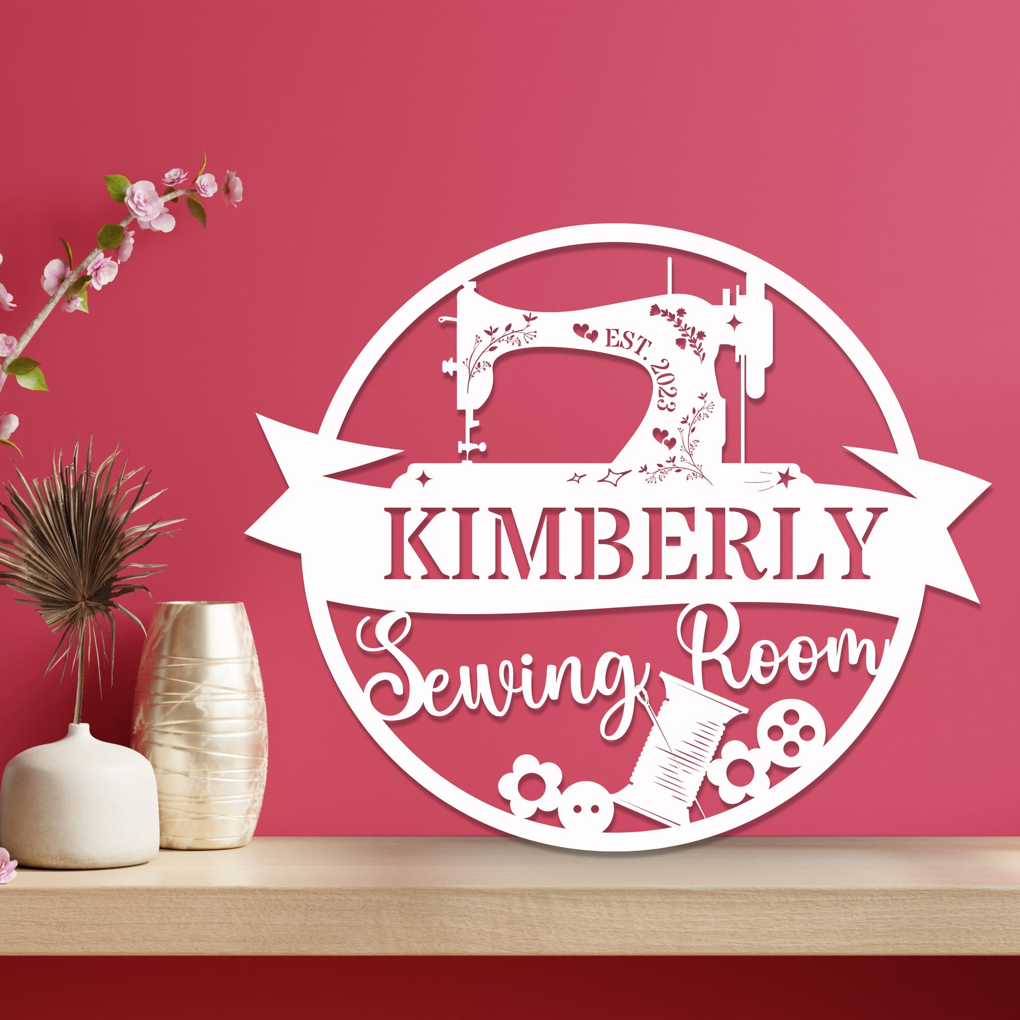 Custom Made Wooden/ Acrylic Name Sewing Hoop, Personalised Quilting Wall Art, Happy Place Display Hanging Sign Housewarming Mum Grandma Gift