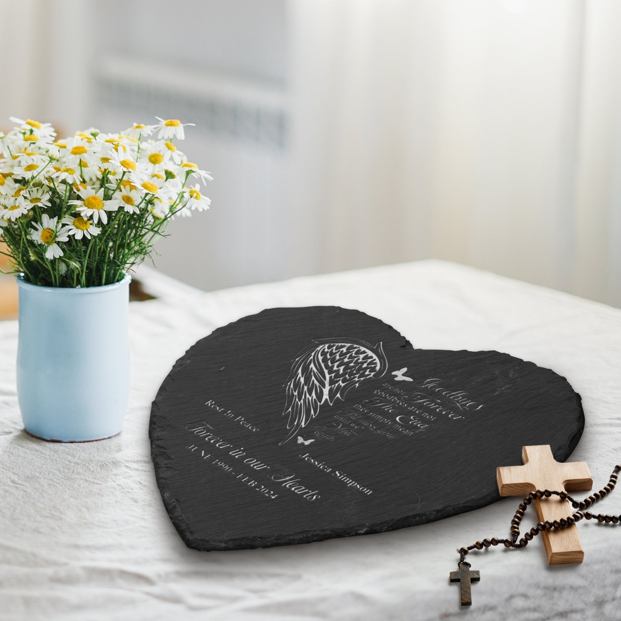 Personalised Memorial Heart Slate Sign, Custom Engraved In Loving Memory Garden Stone, Funeral Cemetery Plaque, Loss of Loved One Pray Gift