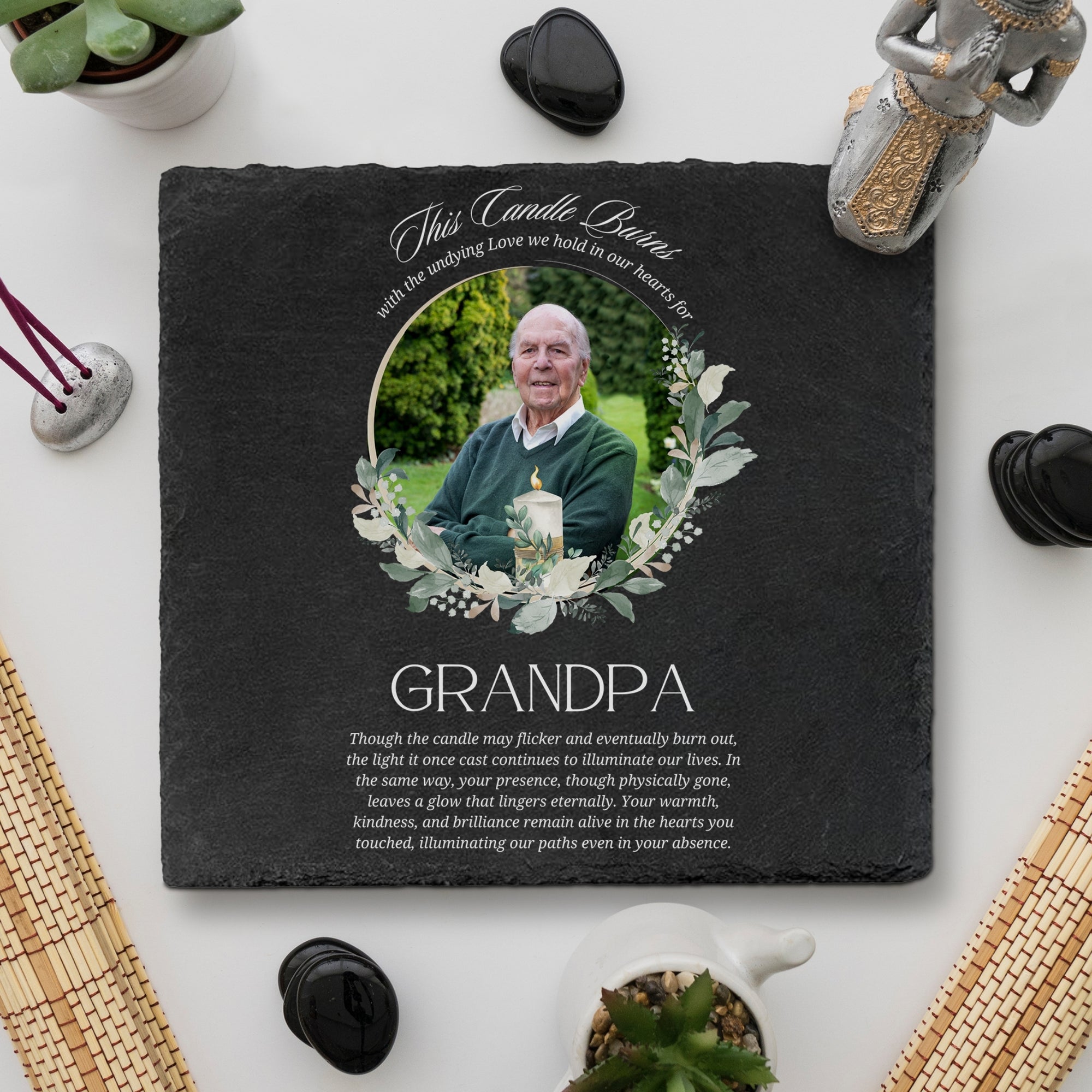 Personalised Photo Memorial Square Slate Sign Custom Print In Loving Memory Garden Stone Funeral Cemetery Plaque Display Loss Love Pray Gift
