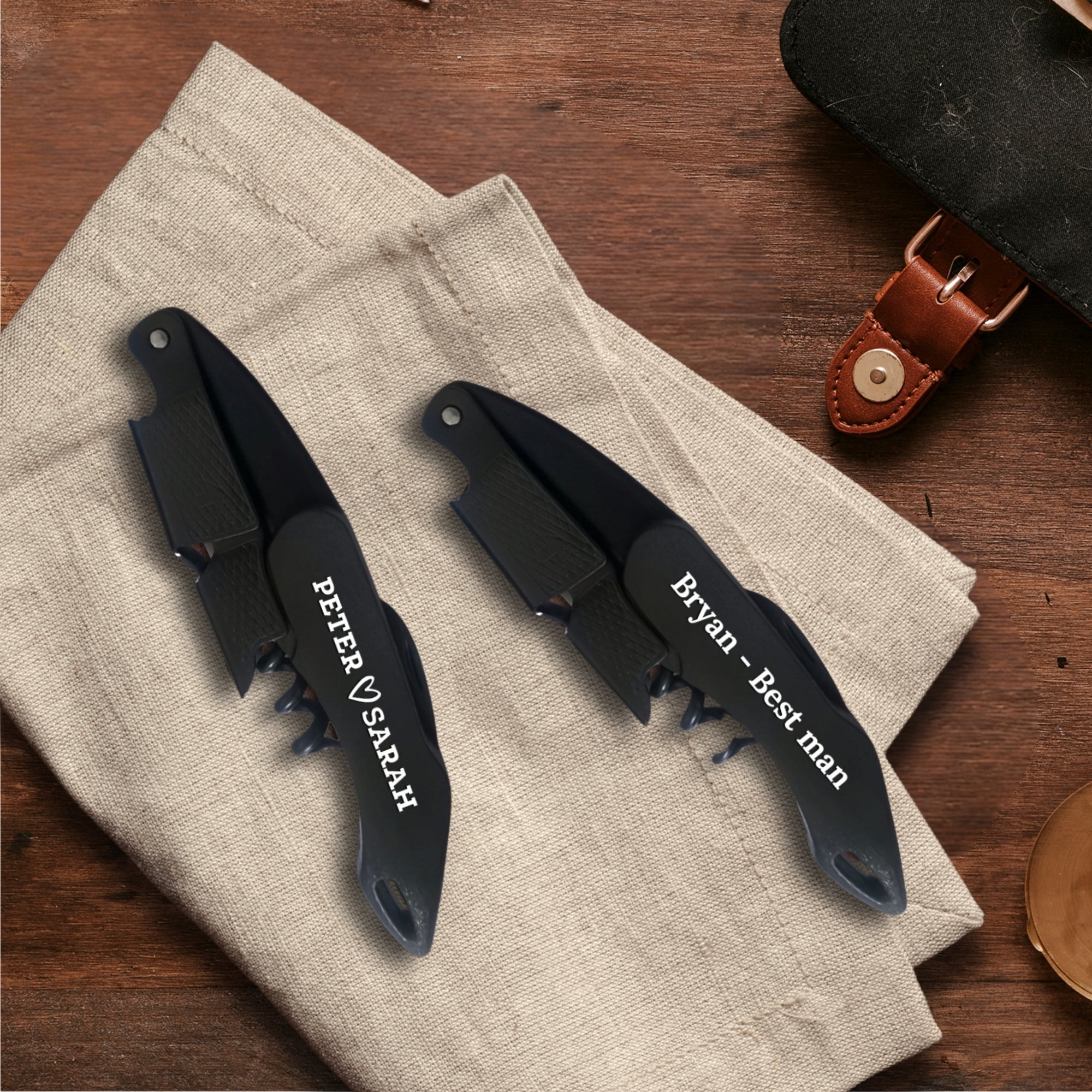 Personalised Matte Black Wine Corkscrew, Bottle Opener, Custom UV Printed Logo Knife/Foil Cutter, Corporate, Groomsmen, Christmas, Dad Gift