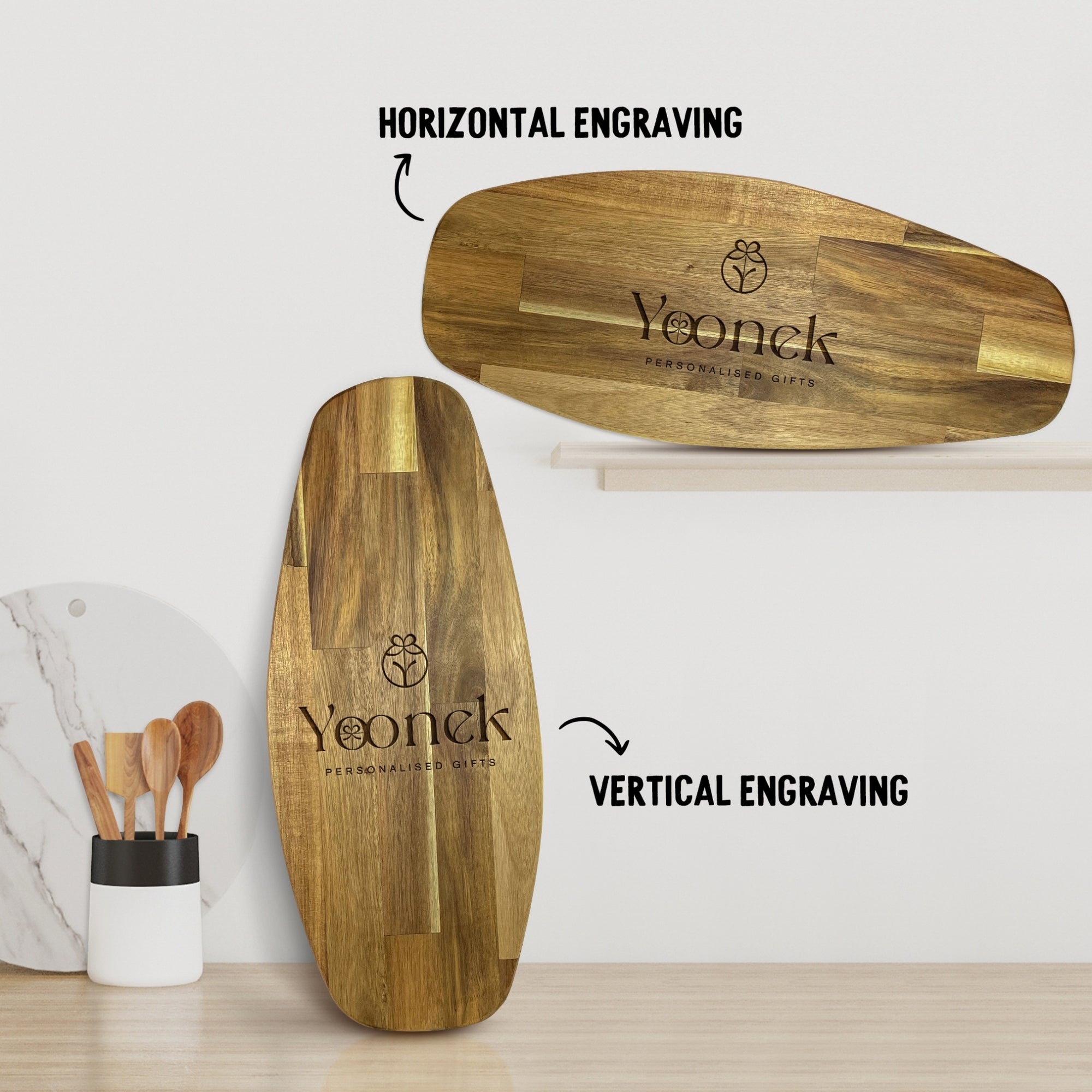 Personalised Acacia Wooden Cheese Large Serving Board, Custom Engraved Cutting Chopping Tray Charcuterie Platter Housewarming Corporate Gift