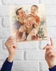 Personalised Watercolour Portrait Photo on Square Wooden Display Block