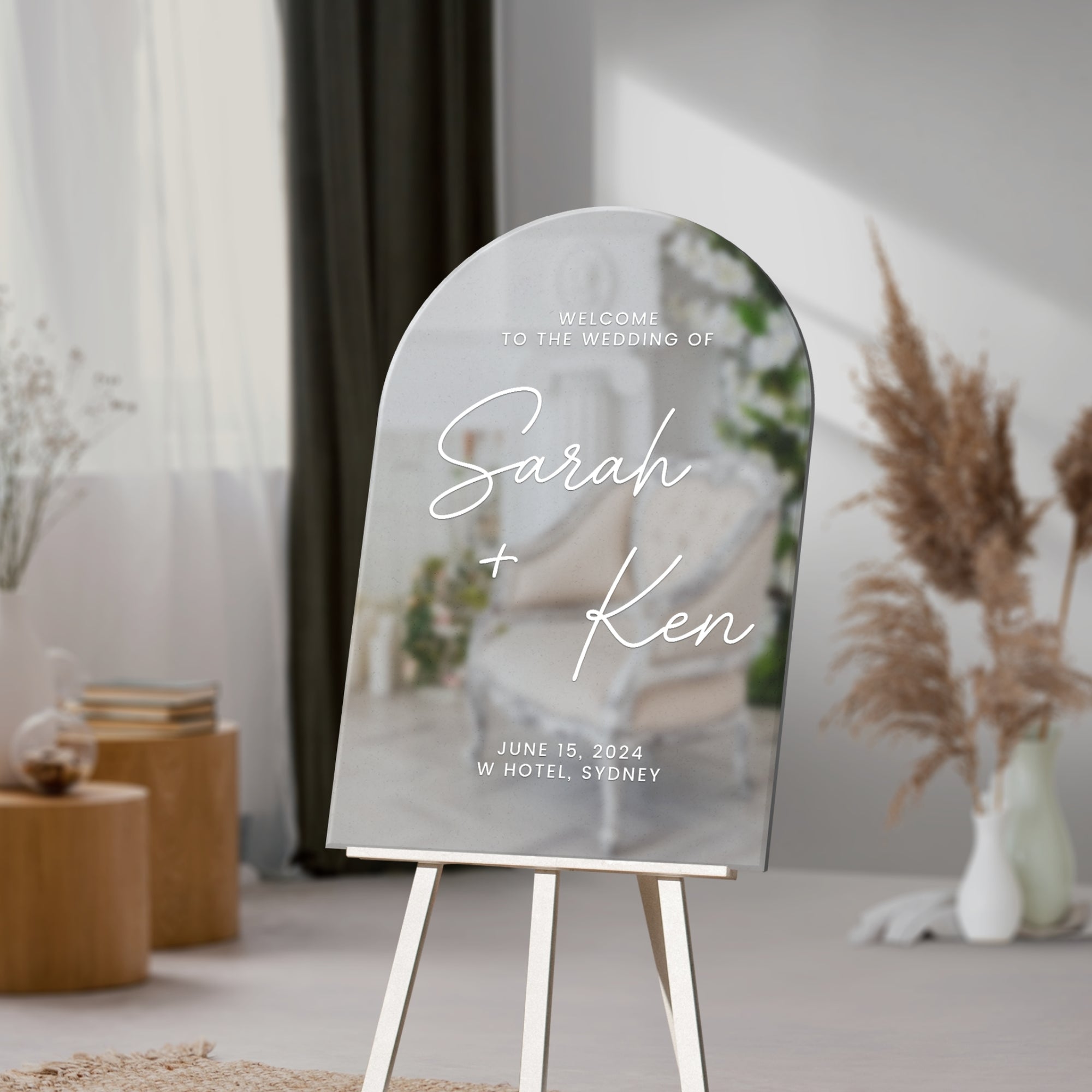 Personalised Couple Names Acrylic Arch Wedding Signage, Custom Print Mr & Mrs Mirror Welcome Sign, Engagement/ Anniversary / Birthday Decor