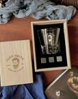 Personalised Wooden Whiskey Gift Box, Rock Mountain Glass, Ice Stones Coaster, Custom Logo Engraved Wedding Barware Set, Dad, Corporate Gift