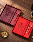 Personalised Engraved Soft Suede A5 Notebook, Pen, Ink Refill & Bookmark Charm Gift Box Set